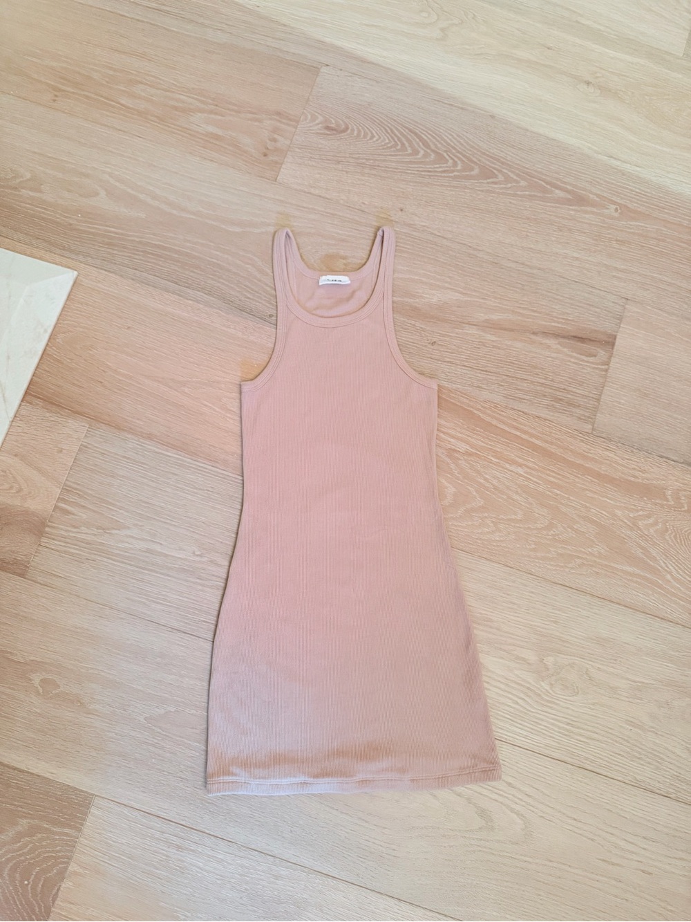 LNA Sleeveless Ribbed skinny racer Tank Dress in Nude - Picture 2 of 6